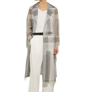 Misook Embroidered Open-Front Stripe Sheer Mesh Organza Duster Elegant Jacket